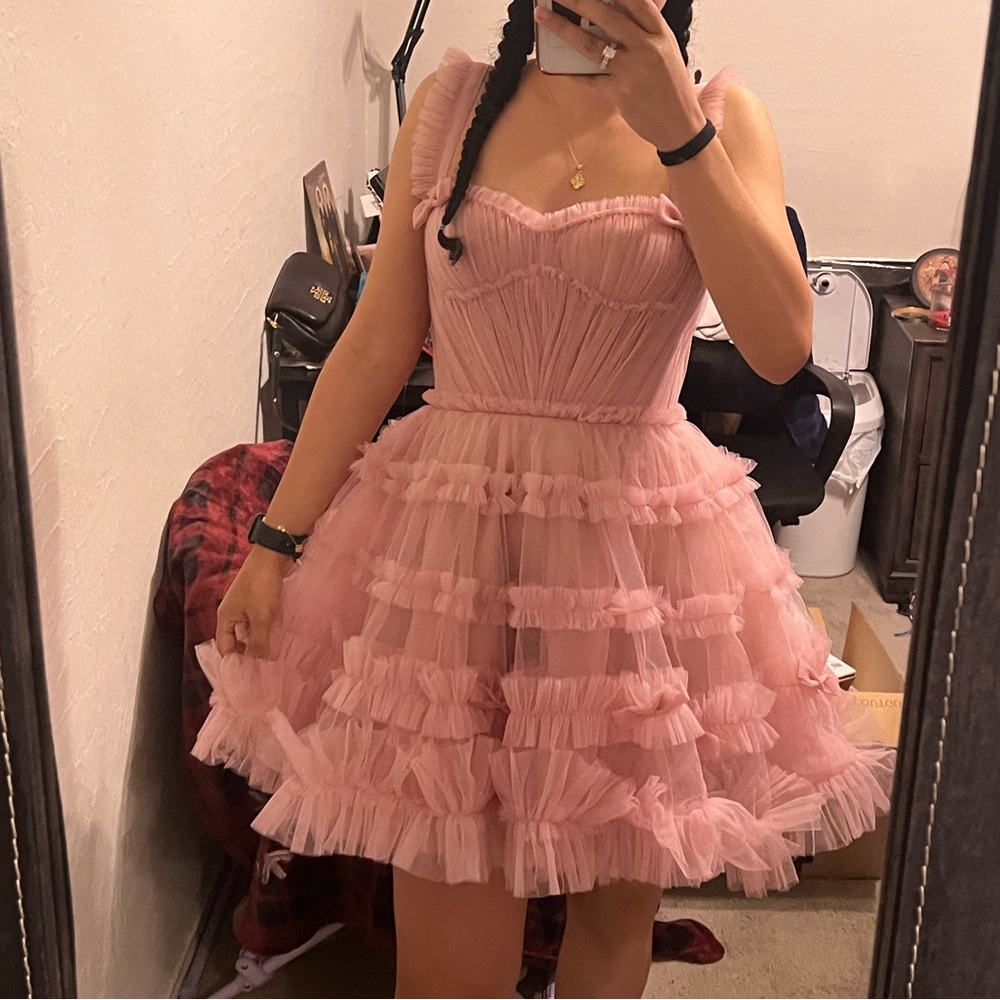 Pink Ruffled Tulle Dress - Picture 2 of 3
